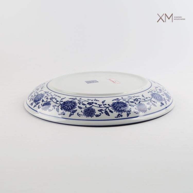 Underglaze Colour 12 Inch Round Plate Vintage Floral Ceramic Plate